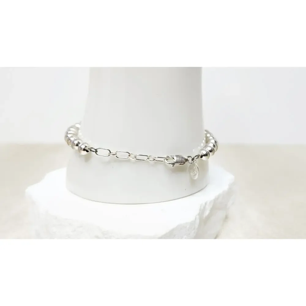 Vintage 925 Sterling Silver Beaded Ball Strand Bracelet 7